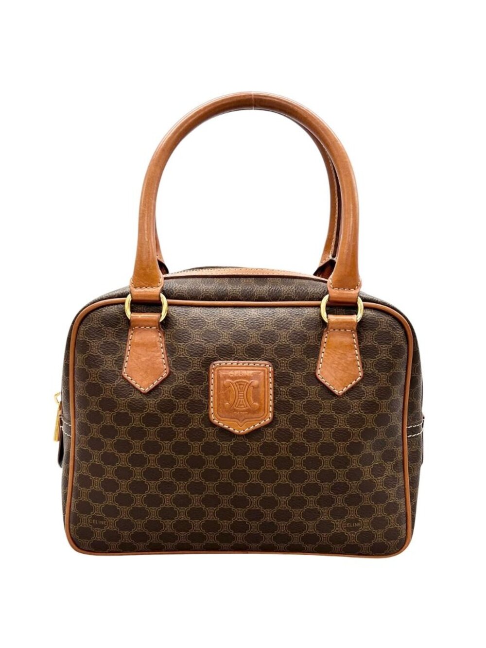 Celine Macadam Handbag Leather Brown